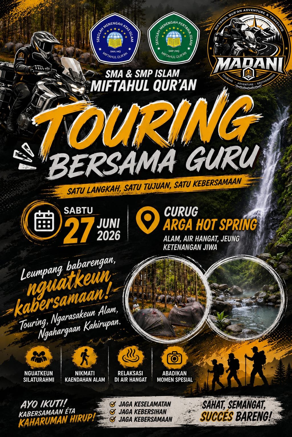 Pererat Silaturahmi, SMA & SMP Islam Miftahul Qur'an Gelar Touring Bersama Guru ke Curug Arga Hot Spring